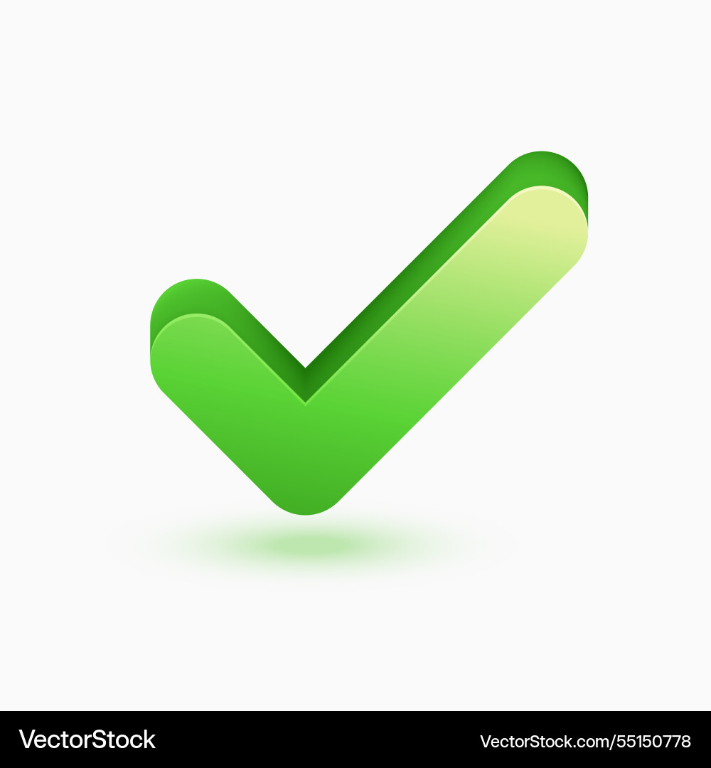 Isolated 3d checkmark tick sign with shiny effect vector image