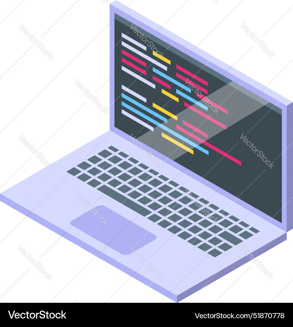 Laptop showing programming code on screen Laptop showing programming code on screen Vector Image