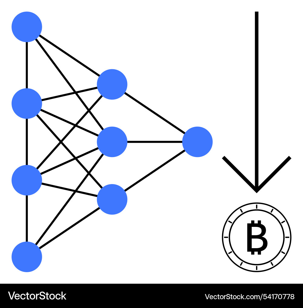 Neural network converting data into bitcoin symbol Neural network converting data into bitcoin symbol vector image