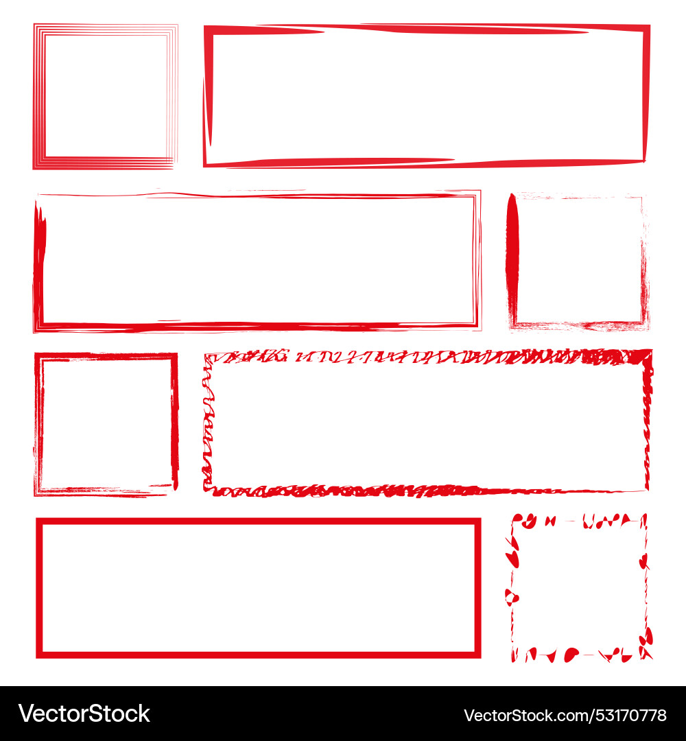 Red hand drawn frames rectangular and square Red hand drawn frames rectangular and square vector image