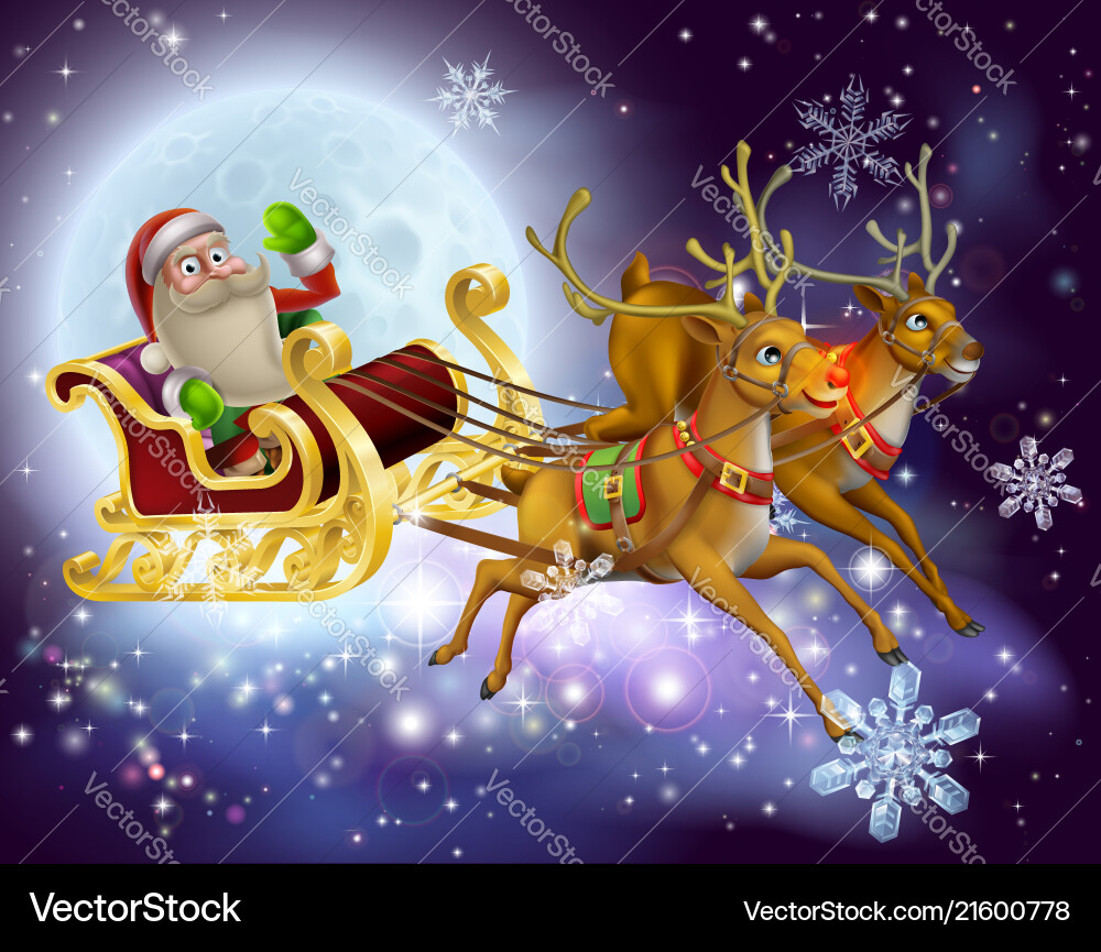 Santa claus sleigh christmas scene vector image