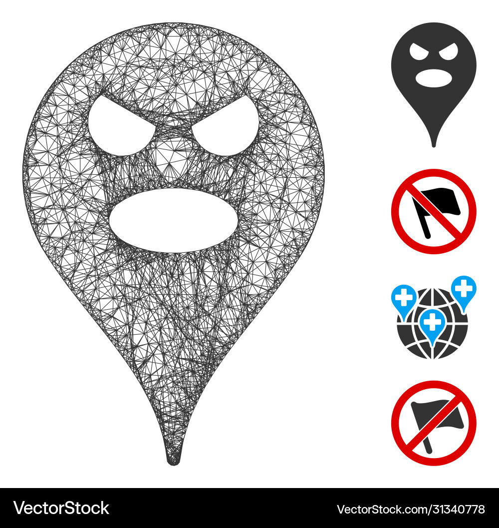 Scream smiley map marker web mesh Scream smiley map marker web mesh vector image