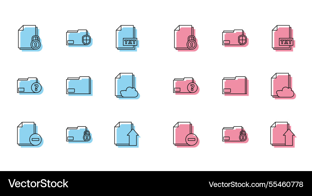 Set line document with minus folder and lock Set line document with minus folder and lock vector image