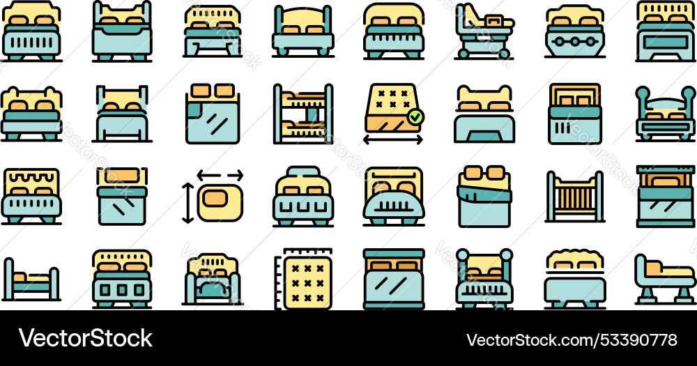Set of different bed types and sizes icons showing Set of different bed types and sizes icons showing vector image