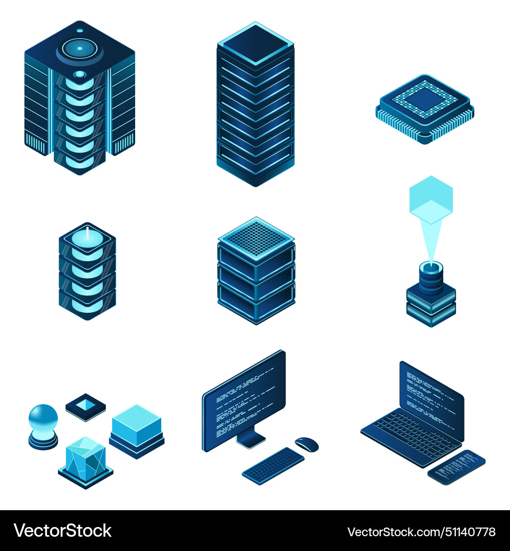 Set of isometric computer technology Set of isometric computer technology vector image