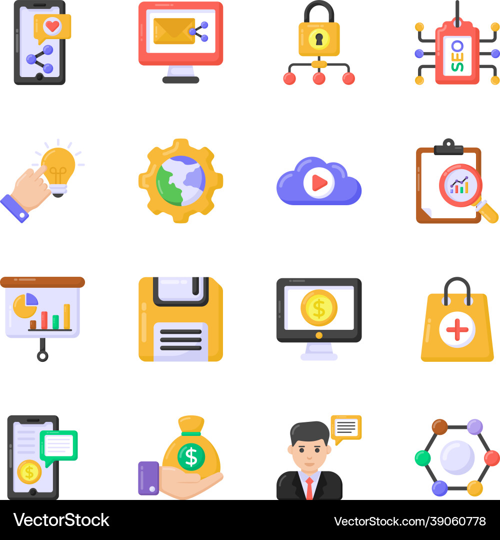 Set of search engine optimization flat icons vector image