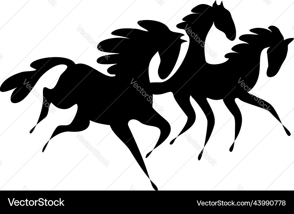 Three horses riding icon with negative space Vector Image
