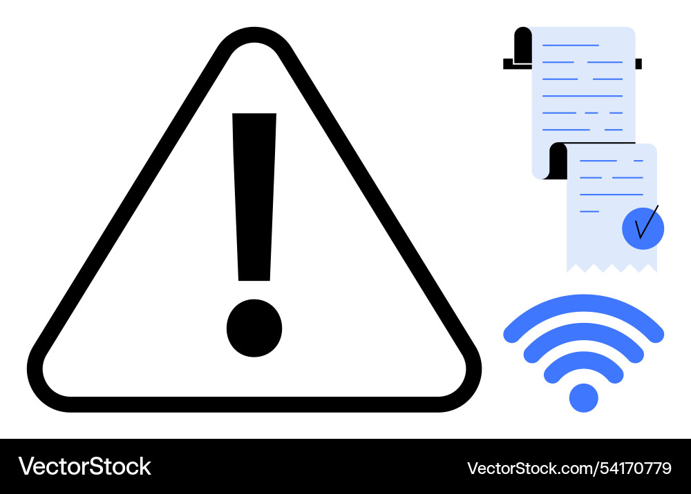 Attention warning sign with network and document Attention warning sign with network and document vector image