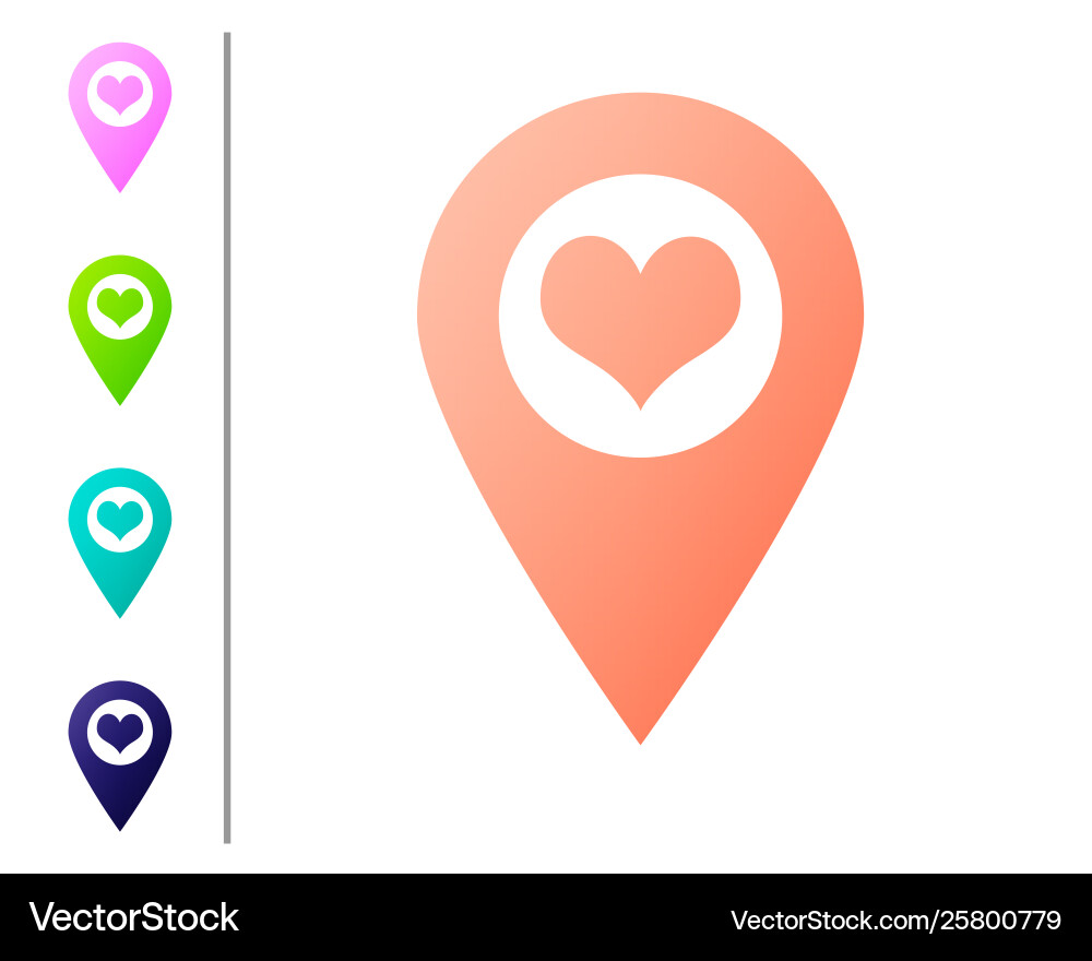 Coral map pointer with heart icon isolated Coral map pointer with heart icon isolated vector image