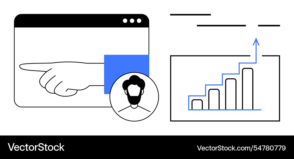 Digital presentation with hand pointing user Digital presentation with hand pointing user vector image