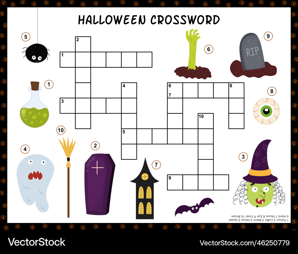 Halloween crossword activity page for kids puzzle Halloween crossword activity page for kids puzzle vector image