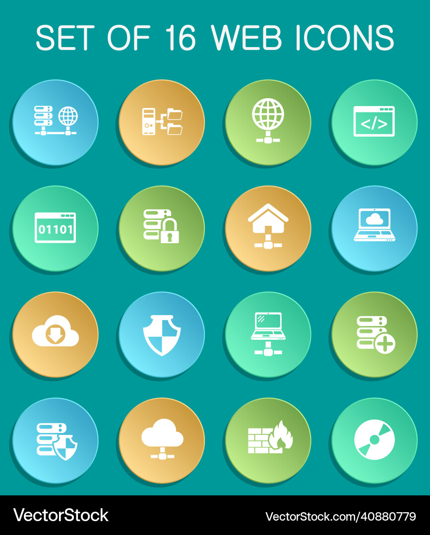 Hosting provider web icons on colorful round Hosting provider web icons on colorful round vector image