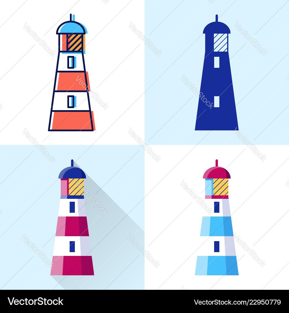 Lighthouse icon set in flat and line styles Lighthouse icon set in flat and line styles vector image