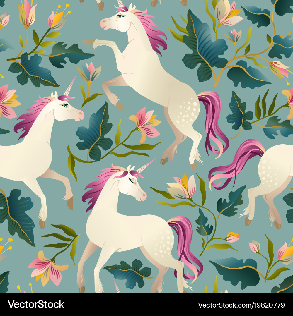 Magical Unicorn Forest Pattern Vector Image