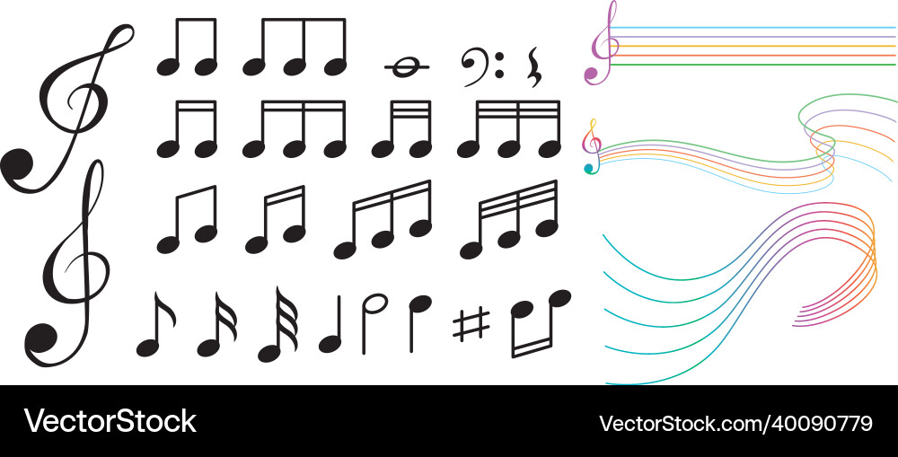 Musical symbols with wave lines on white Vector Image