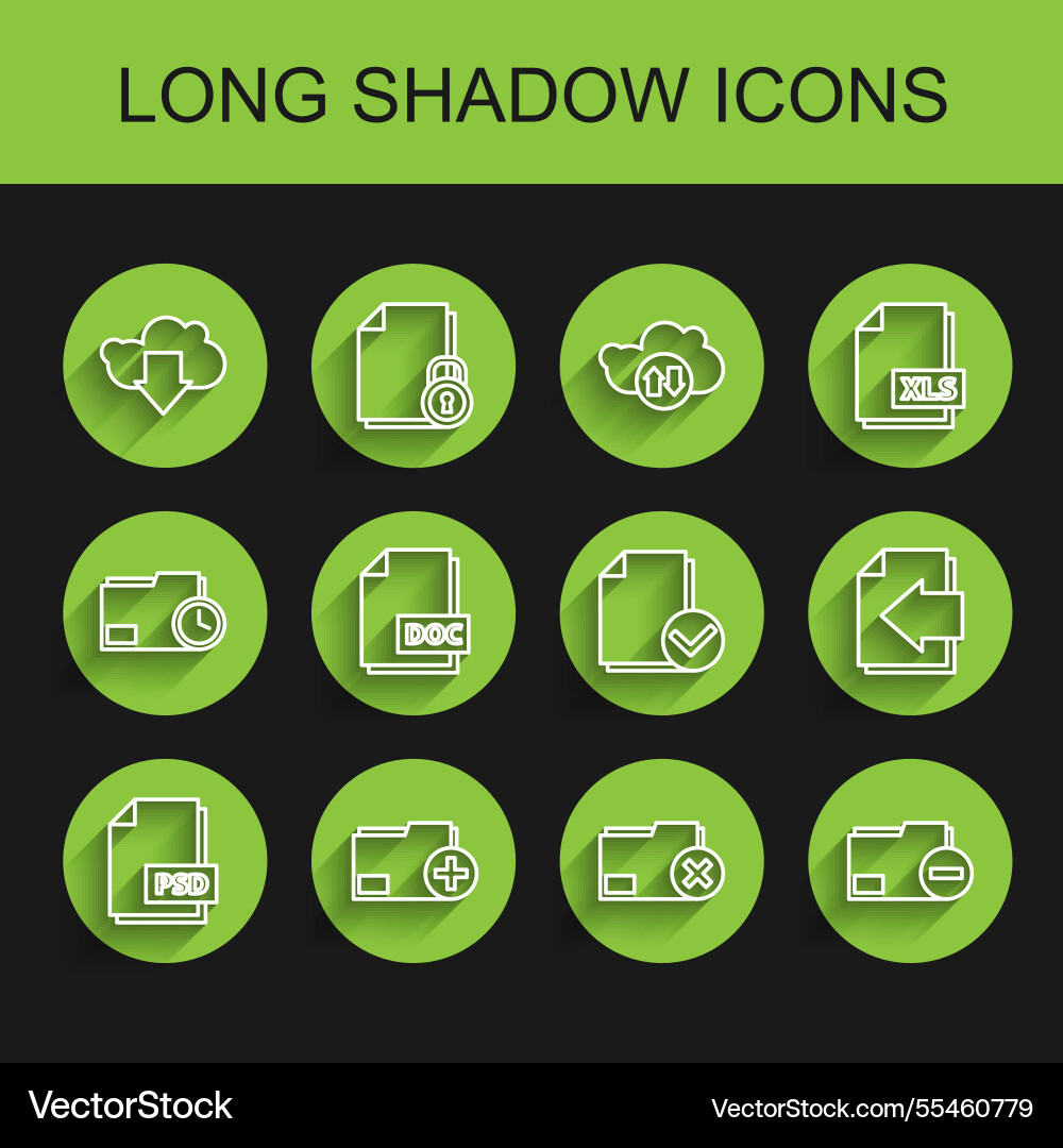 Set line psd file document add new folder cloud Set line psd file document add new folder cloud vector image