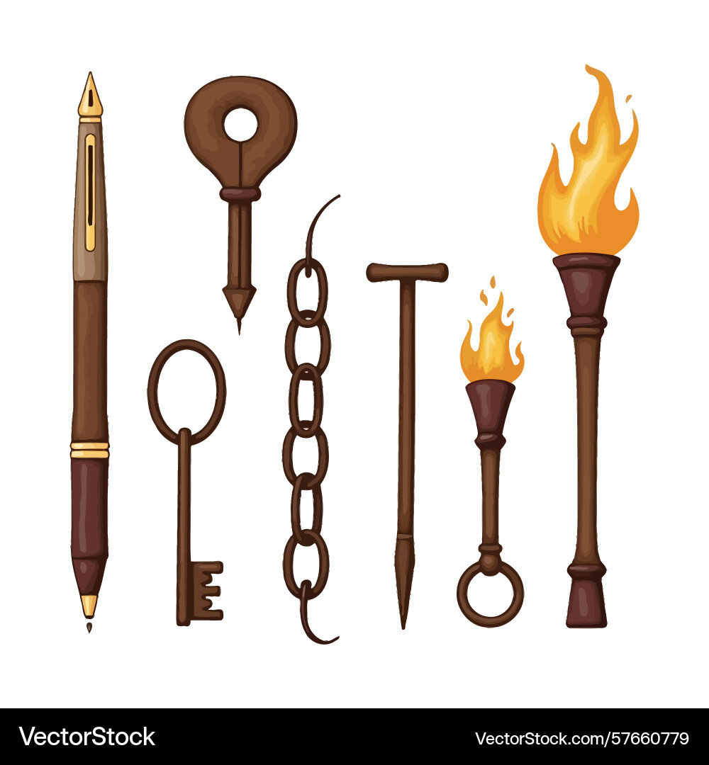 Torch pen chain key and bird symbols representing Vector Image