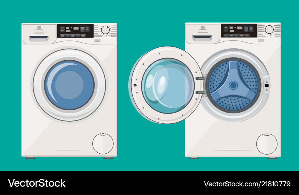 Washing machine with open and closed door Vector Image