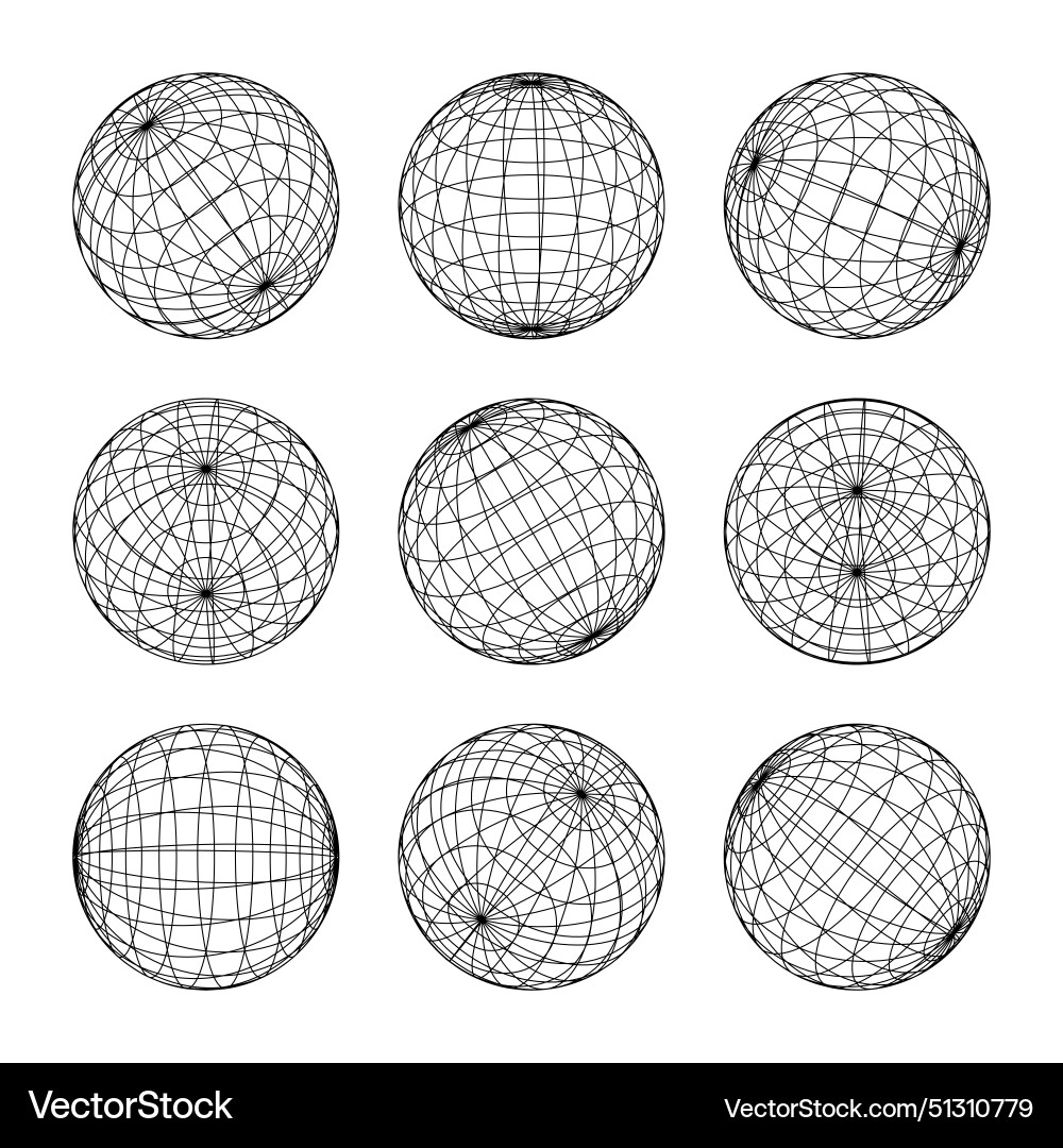 Wireframe shapes lined sphere perspective mesh Wireframe shapes lined sphere perspective mesh Vector Image