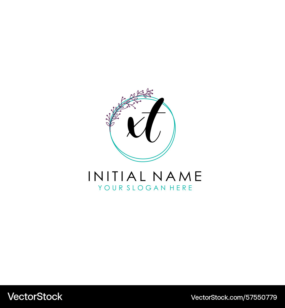 Xt initial logo with botanical circle design Vector Image