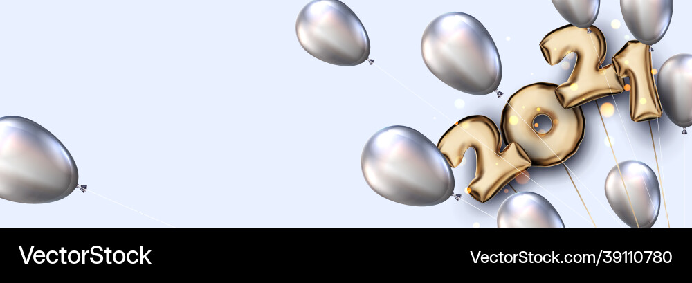 2021 and oval balloons with threads in the corner 2021 and oval balloons with threads in the corner Vector Image
