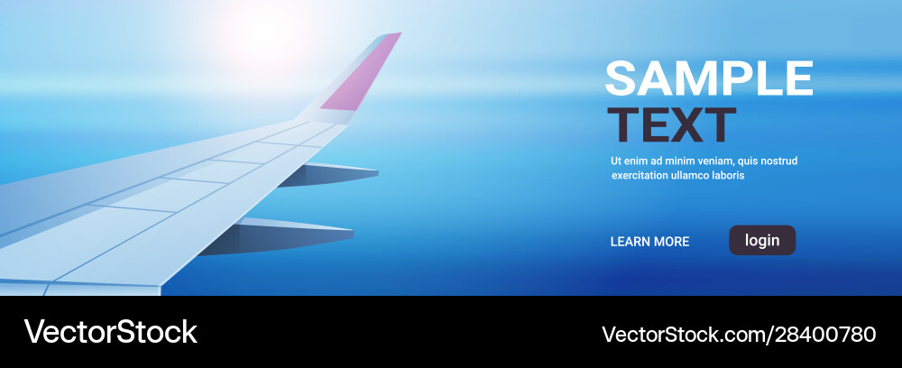Airplane window view into open space sky with wing Vector Image