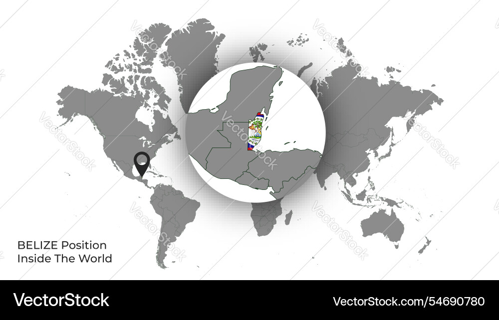 Belize position inside the world with flag in map Vector Image