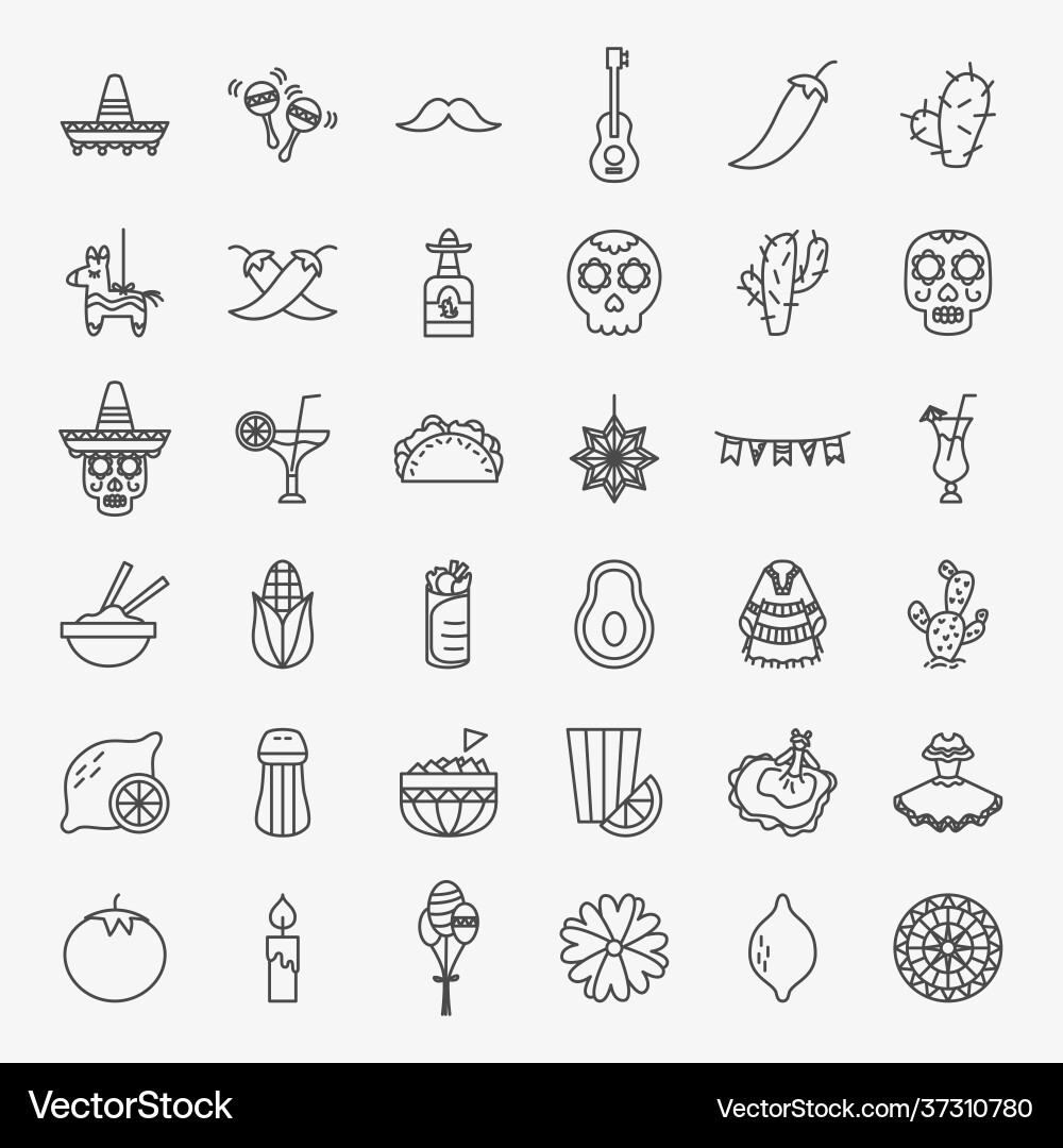 Cinco de mayo Liniensymbole Set Cinco de mayo Liniensymbole Set vektorbild