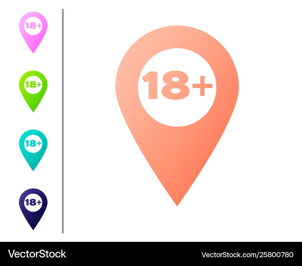 Coral map pointer with 18 plus icon isolated Coral map pointer with 18 plus icon isolated vector image