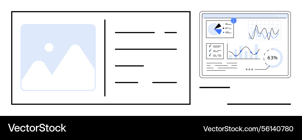 Digital dashboard with data visualizations beside Digital dashboard with data visualizations beside vector image