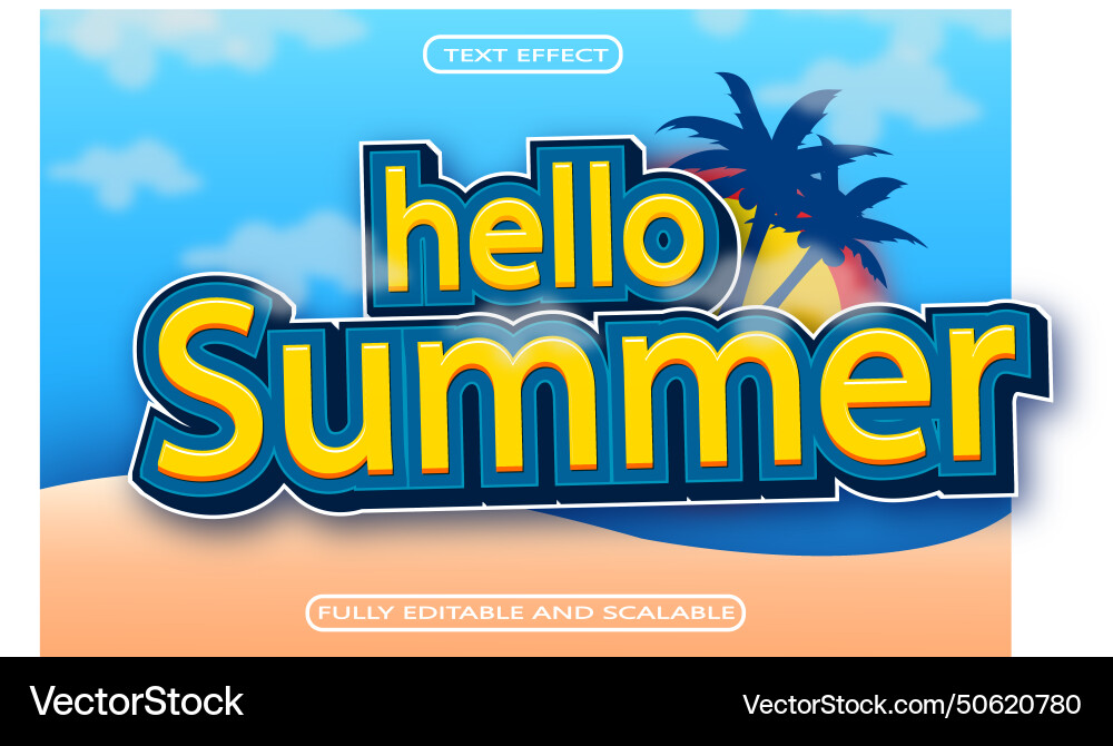 Hello summer editable text effect 3 dimension Hello summer editable text effect 3 dimension vector image
