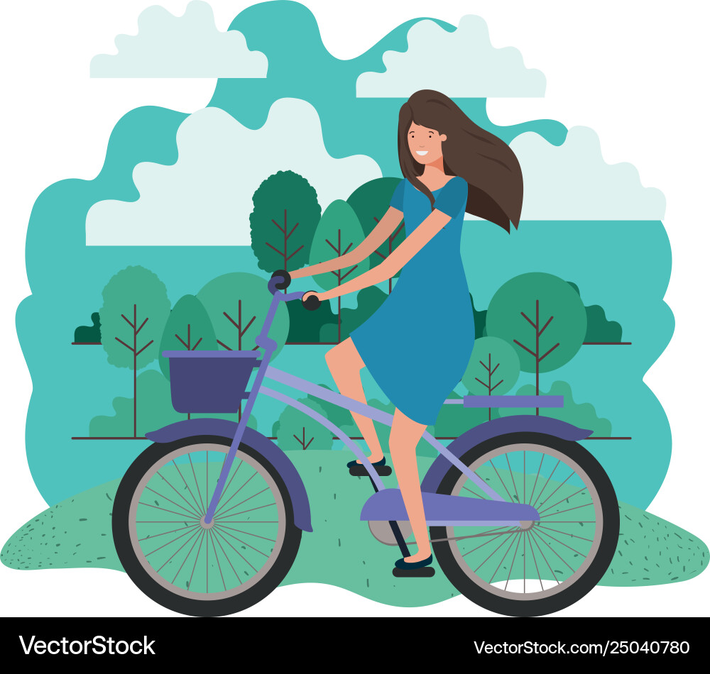 Junge Frau im Fahrrad im Park Junge Frau im Fahrrad im Park vektorbild