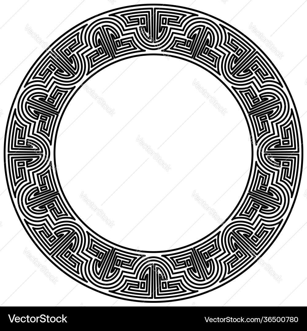 Meander pattern on circle frame geometric round Meander pattern on circle frame geometric round vector image