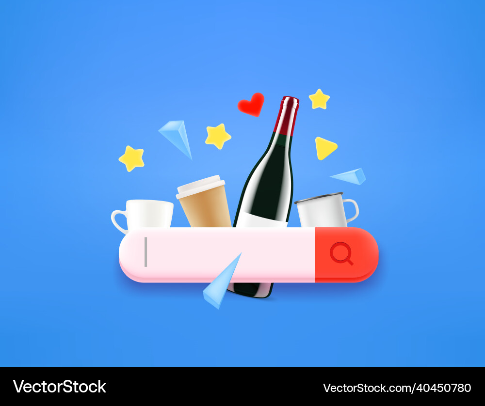 Searching for a beverage with search tab 3d style vector image