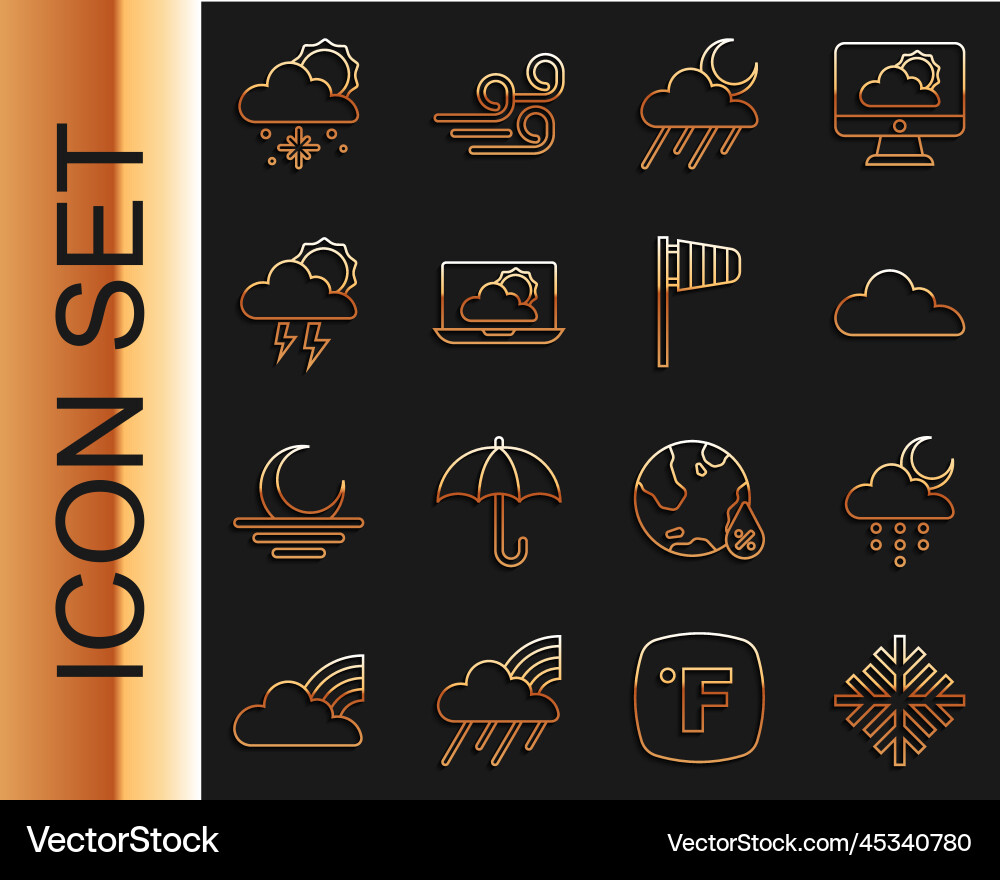 Set line snowflake cloud with rain and moon Set line snowflake cloud with rain and moon vector image
