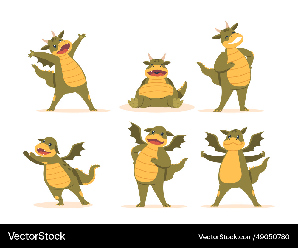 Set of cute cartoon dragons symbol 2024 year Set of cute cartoon dragons symbol 2024 year vector image