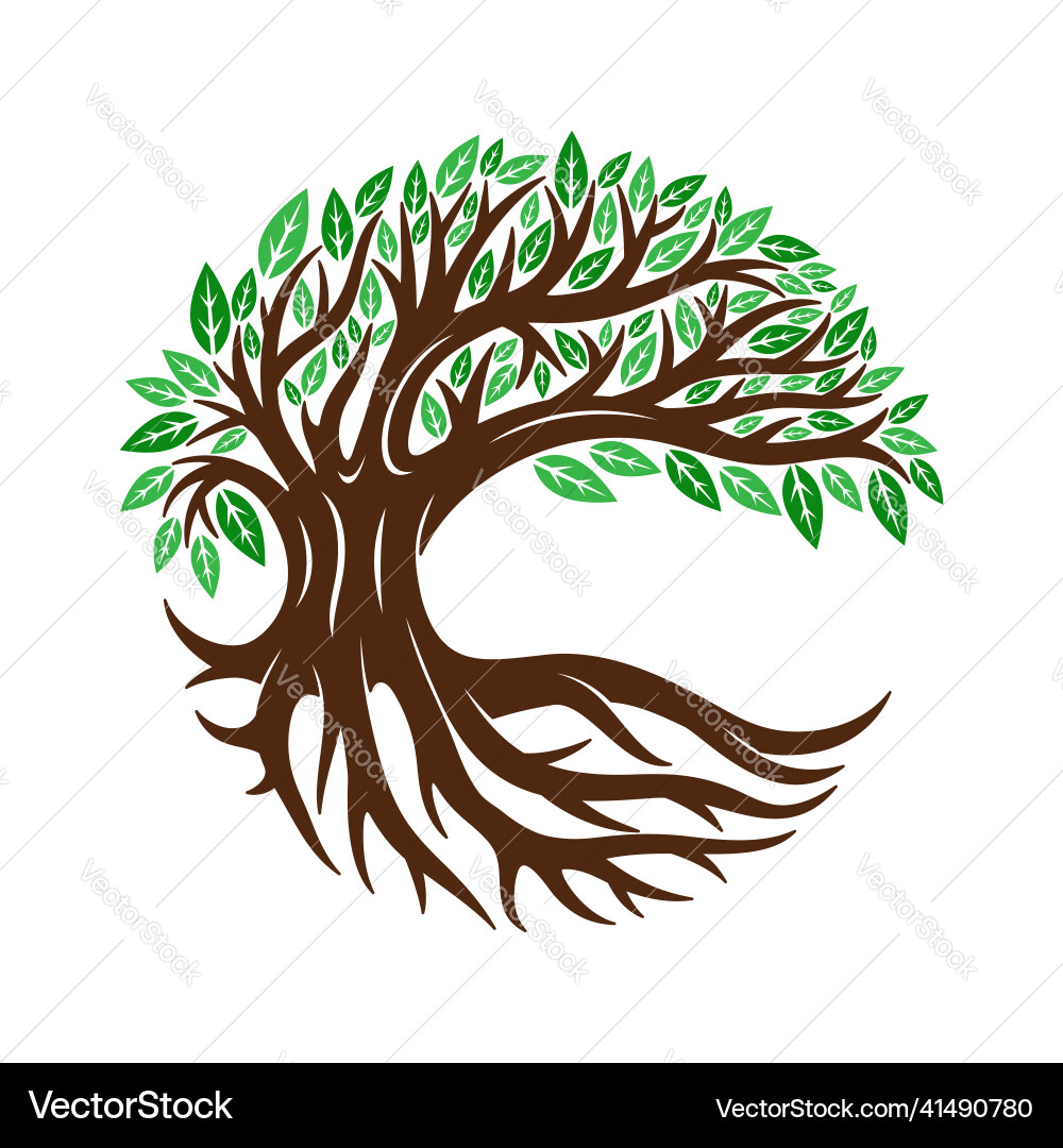 Tree Icon with Roots and Branches vector image