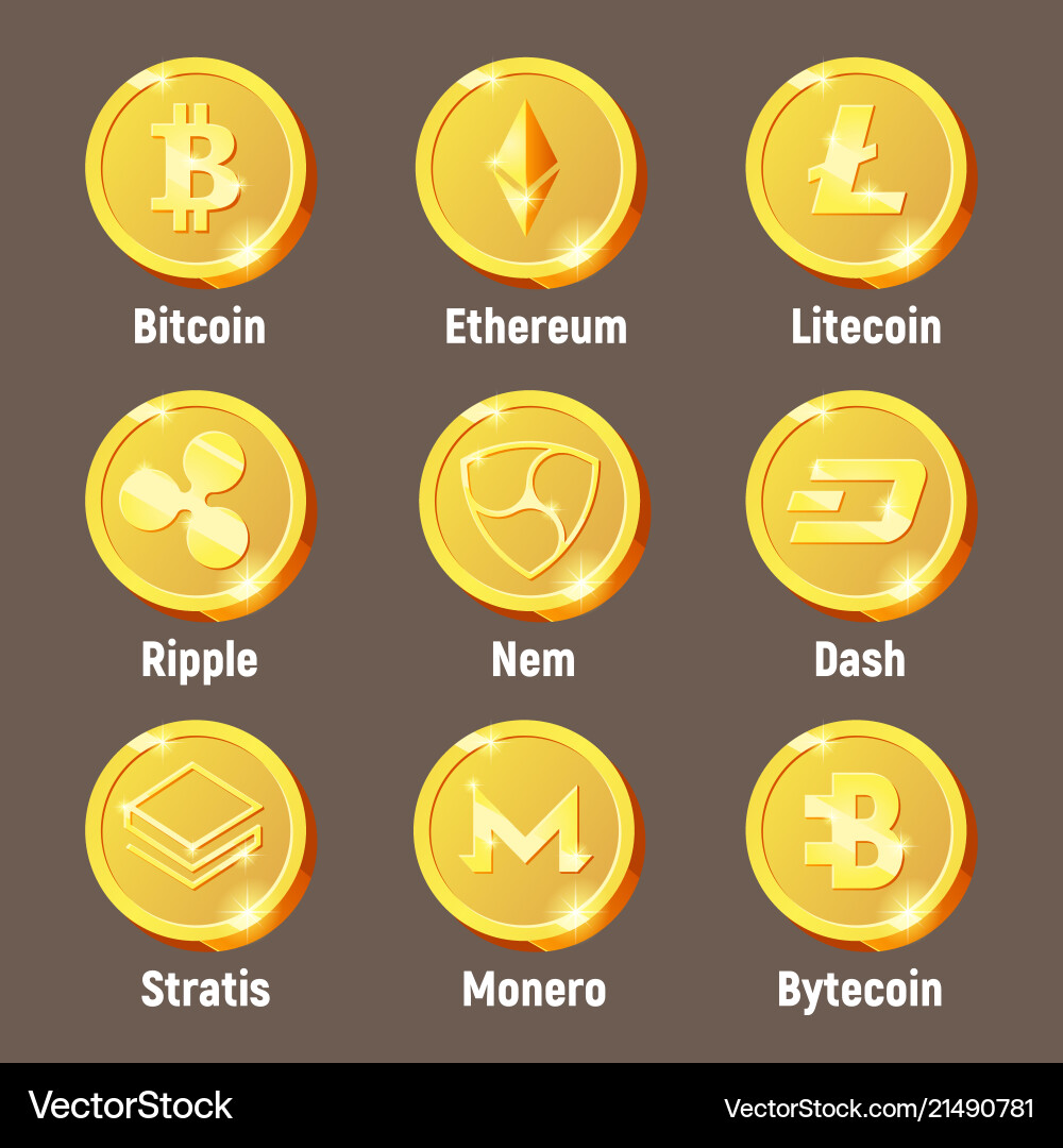 Cripto currency golden logo coins – Royalty-Free Vector | VectorStock