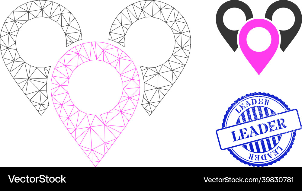 Leader textured seal and web net map marker group Leader textured seal and web net map marker group Vector Image