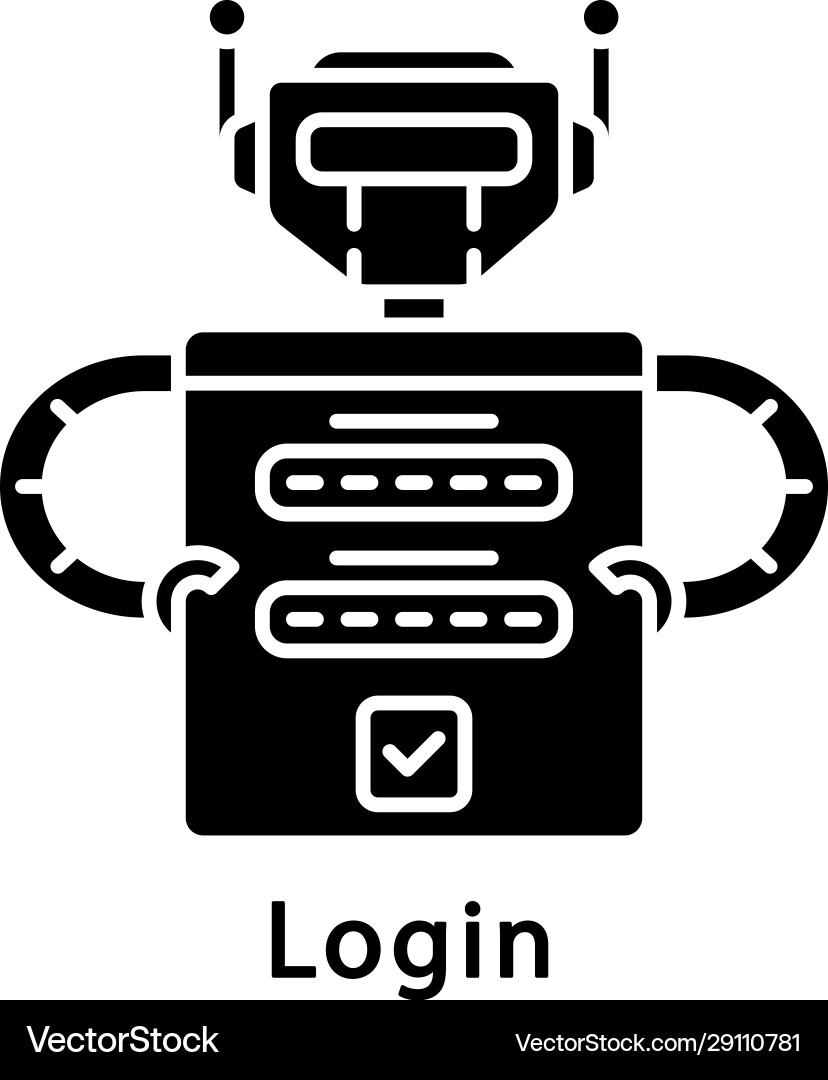 Login glyph icon robot logging into application Login glyph icon robot logging into application Vector Image