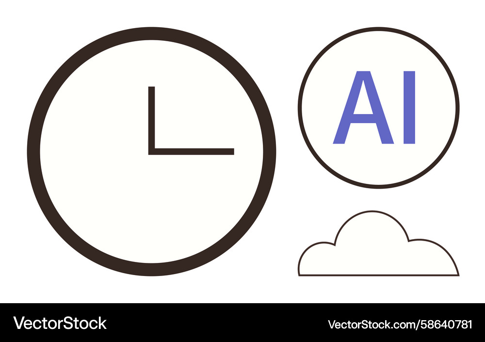 Minimalist design with clock ai symbol and cloud Minimalist design with clock ai symbol and cloud Vector Image