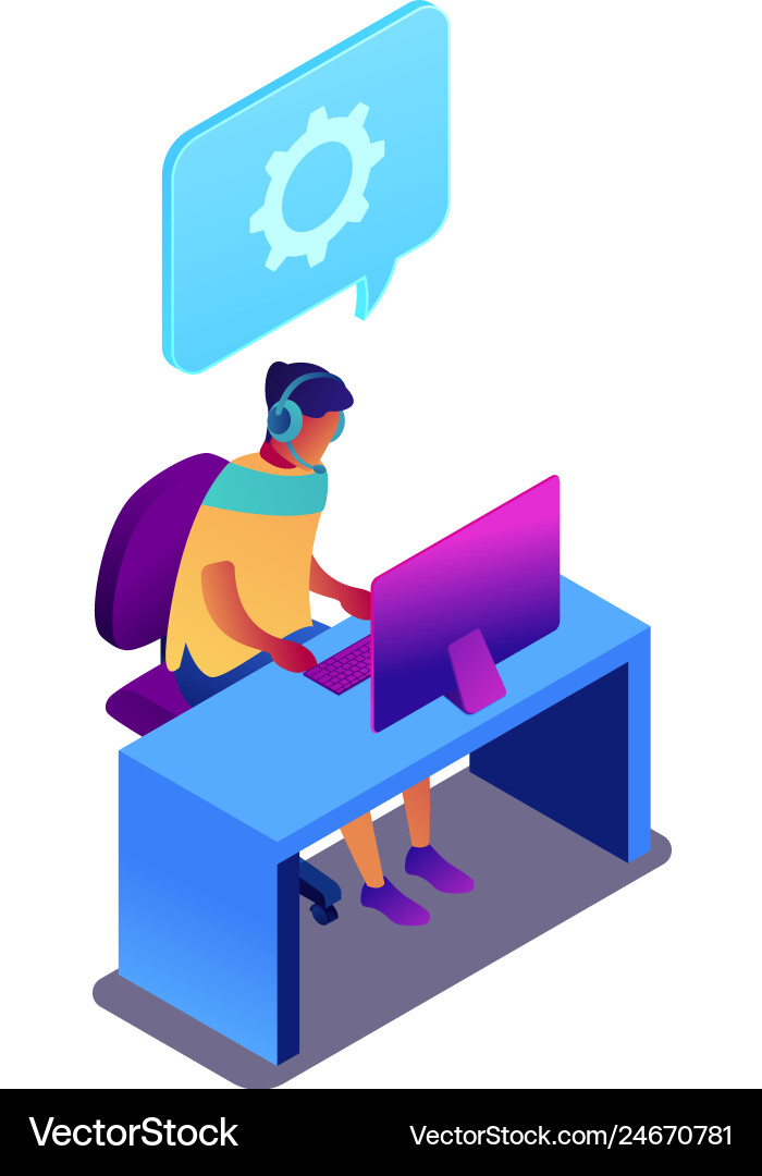 Operator of technical support working on computer Vector Image