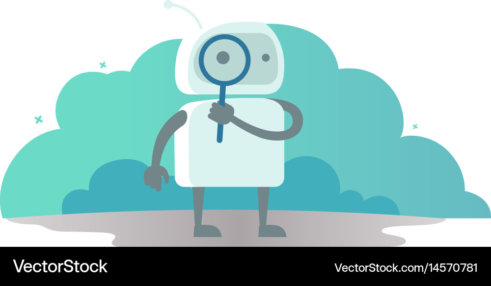 Robot Cosmonaut Searching with Magnifier vector image