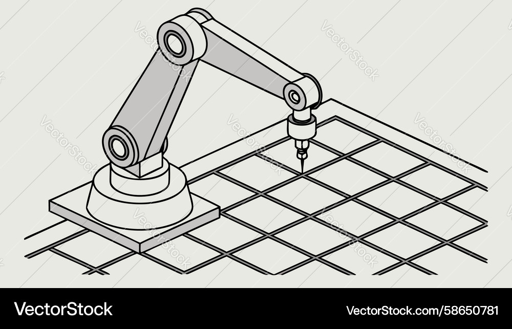 Robotic arm placing object on grid design Vector Image
