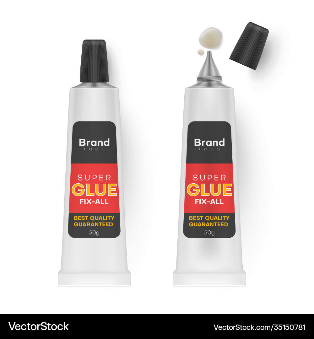 Tubes glue with open and closed lids realistic Tubes glue with open and closed lids realistic vector image