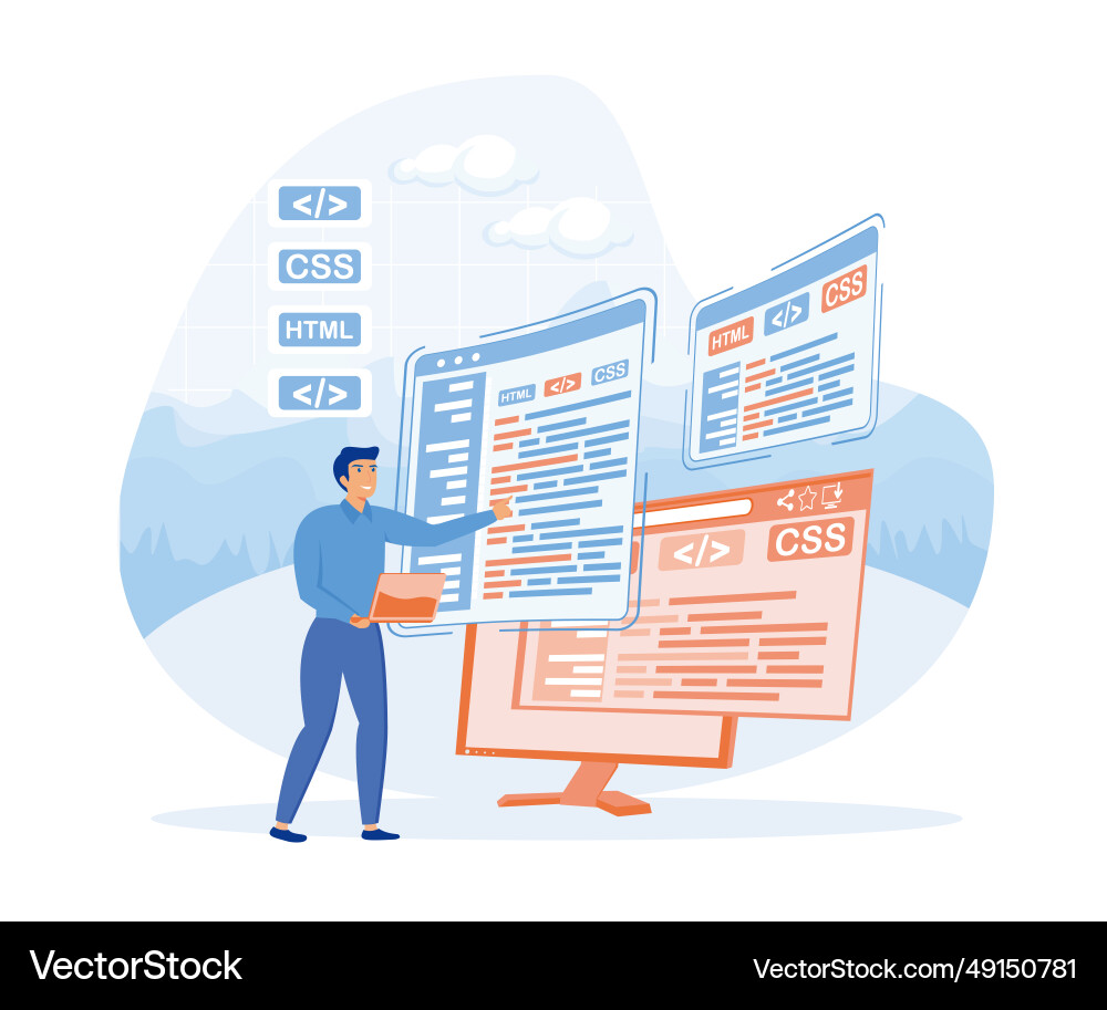 Web development concept in flat style developers Web development concept in flat style developers vector image