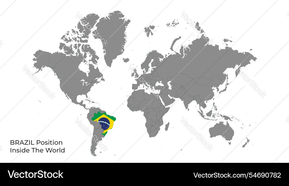 Brazil position inside the world with flag in map Vector Image