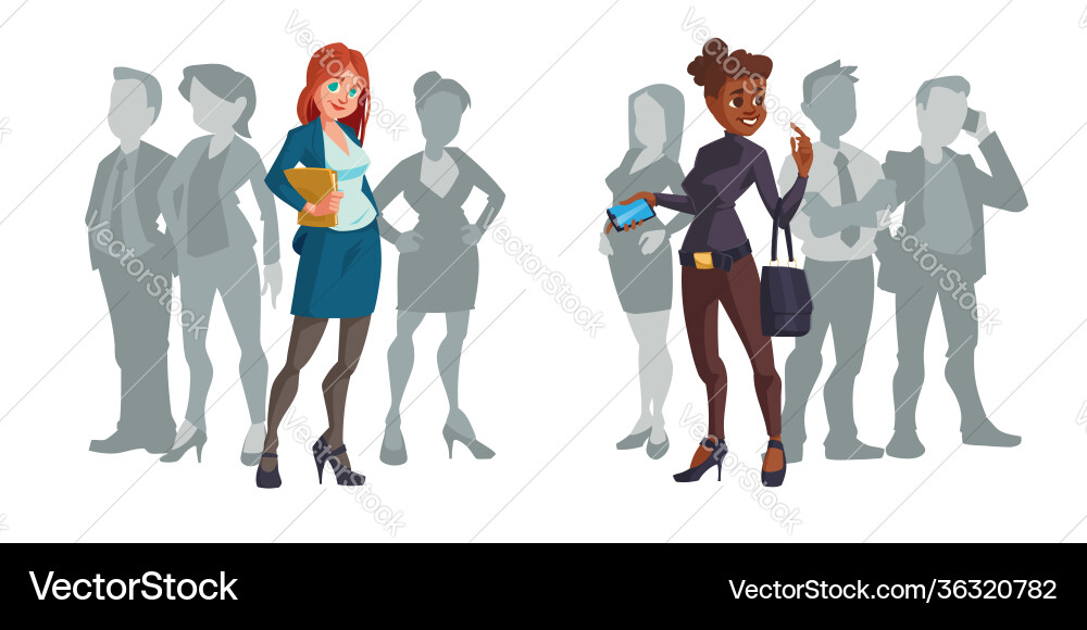 Cartoon business women caucasian or african ladies Cartoon business women caucasian or african ladies vector image