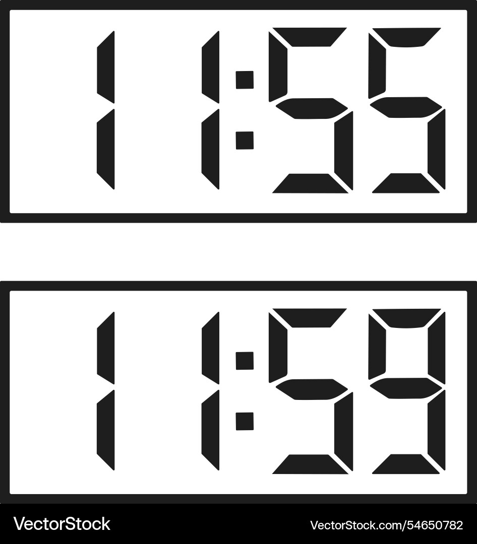 Digital clock countdown display 1155 and 1159 vector image