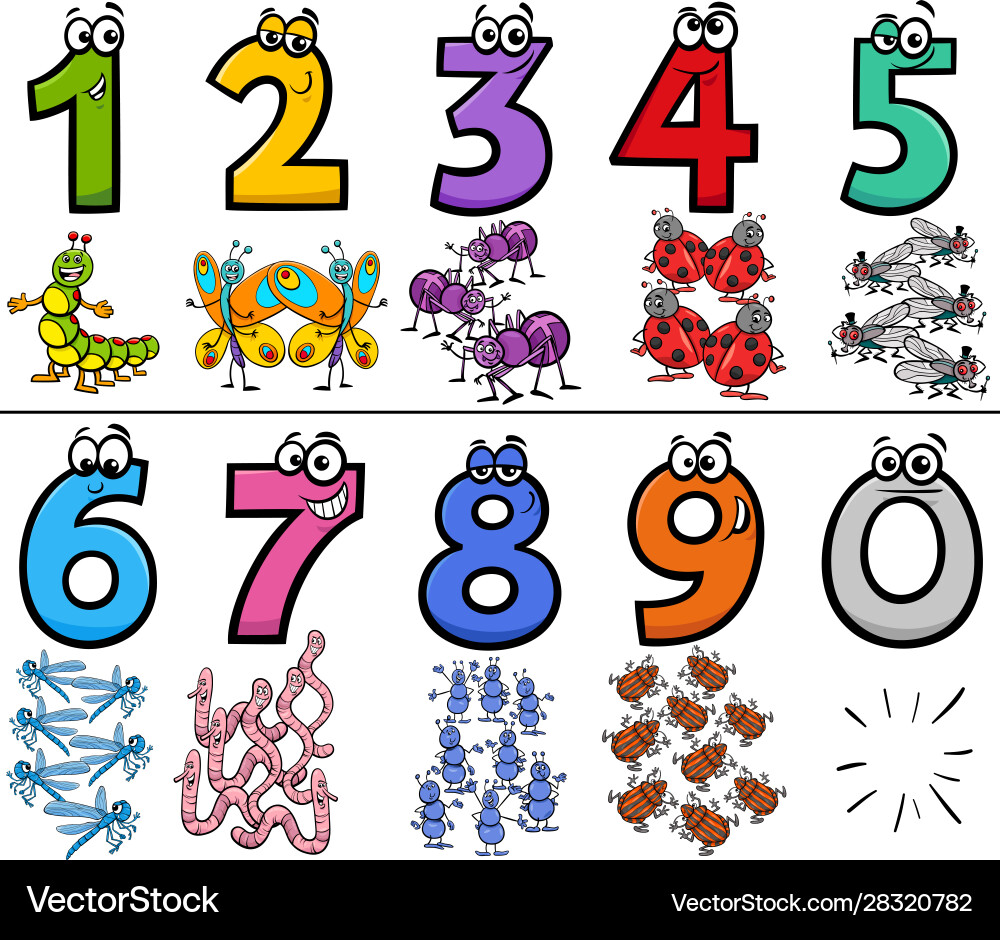 Educational cartoon numbers set with insect Vector Image